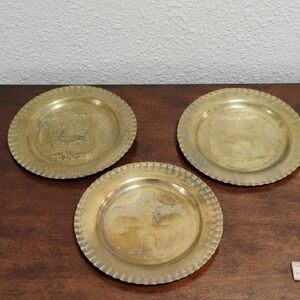 Vintage Brass Decorative Plates From Libya, Set Of 3